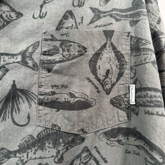 Woodland Creek Men's Fish Print Short Sleeve Button Shirt Green L Large Cotton - Picture 2 of 7